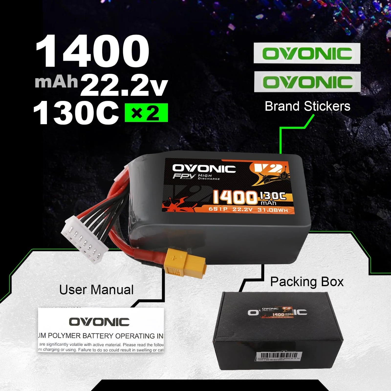 Ovonic 6S 1400mAh 130C LiPo Ba - Drone Battery Bag 评论和价格